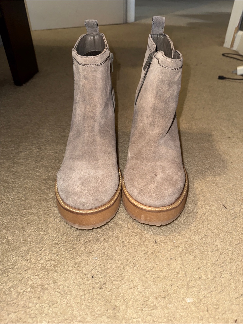 Platform Suede Wedge Ankle Boots in Taupe